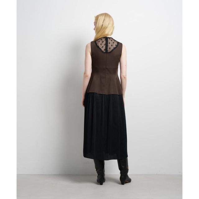 ランバン オン ブルー（LANVIN en Bleu）/プリーツコンビマットサテンワンピース_4