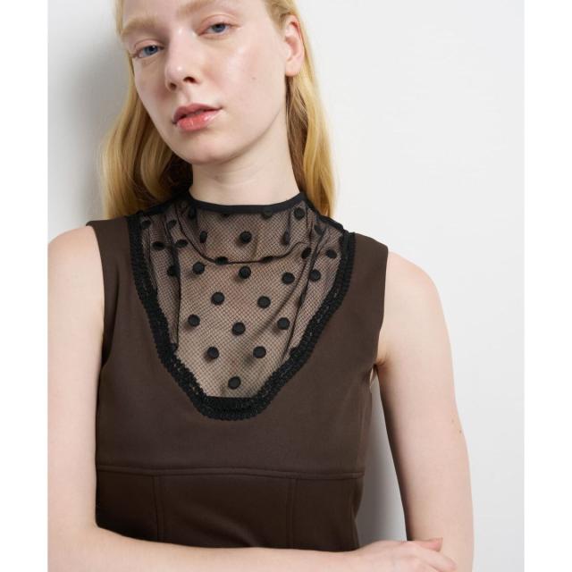 ランバン オン ブルー（LANVIN en Bleu）/プリーツコンビマットサテンワンピース_5