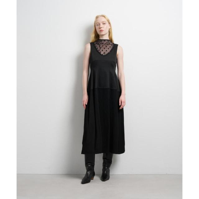 ランバン オン ブルー（LANVIN en Bleu）/プリーツコンビマットサテンワンピース_7