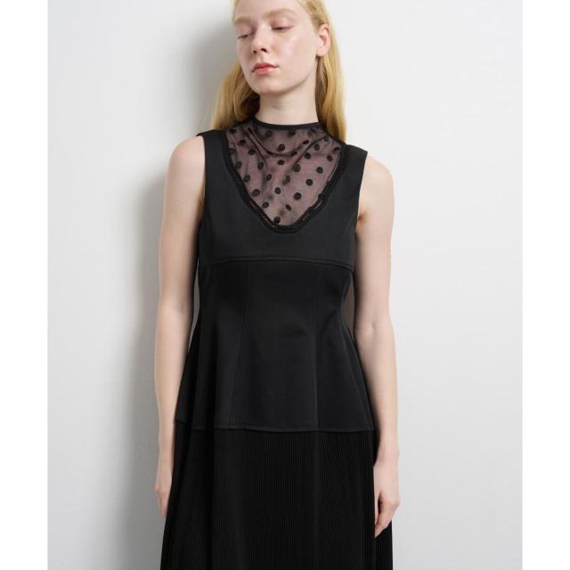 ランバン オン ブルー（LANVIN en Bleu）/プリーツコンビマットサテンワンピース_10