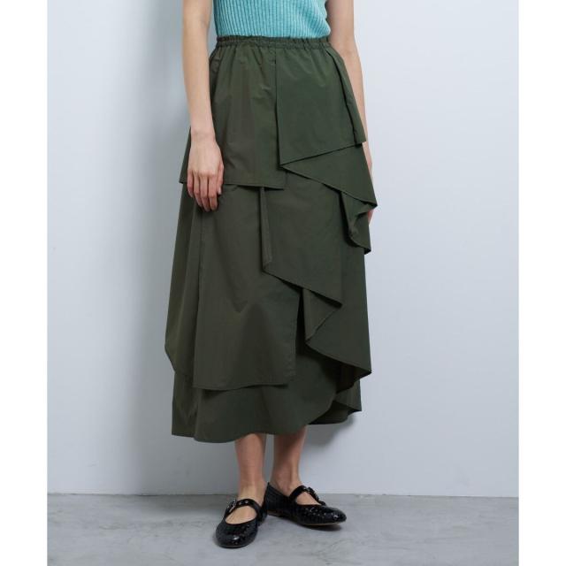 【NEW】ランバン オン ブルー（LANVIN en Bleu）/撥水ナイロンラッフルティアードスカート