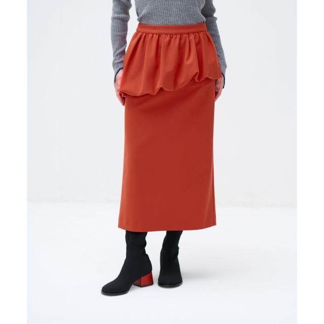 ランバン オン ブルー（LANVIN en Bleu）/ニットジョーゼットペプラムスカート