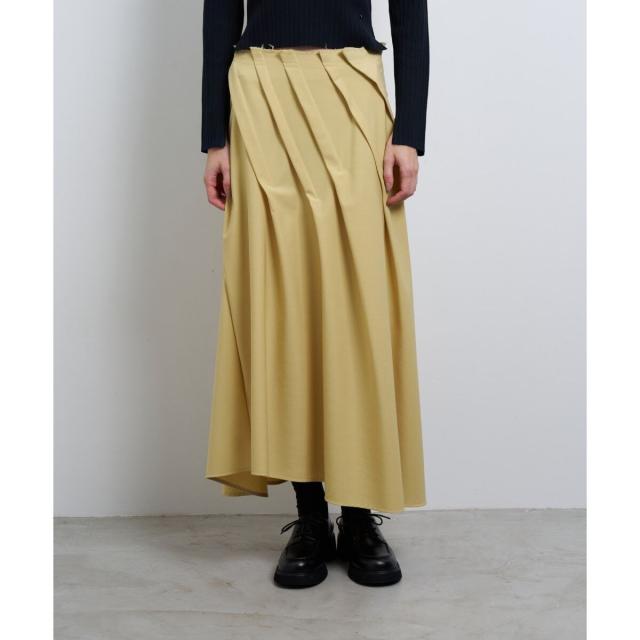 ランバン オン ブルー（LANVIN en Bleu）/ウールギャバランダムタックスカート