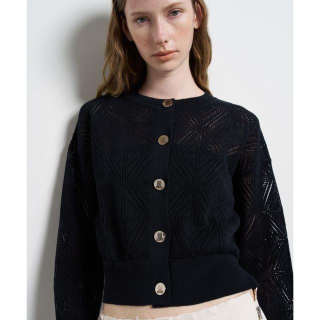 ランバン オン 青味（LANVIN en Bleu）/JLメタルボタンレースニットカーディガン