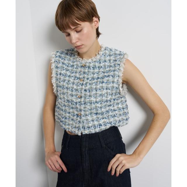 ランバン オン ブルー（LANVIN en Bleu）/リボンヤーンツイードショートベスト