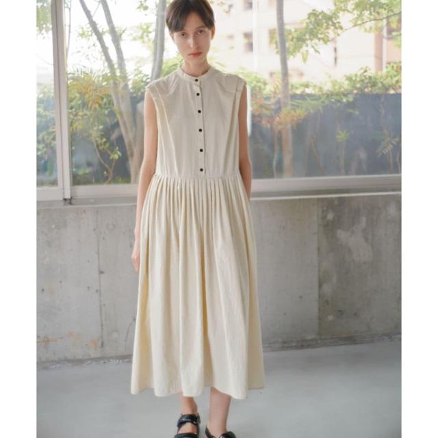【NEW】ランバン オン ブルー（LANVIN en Bleu）/ナイロンタッサータックワンピース