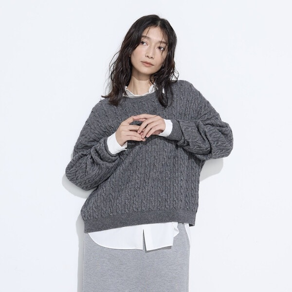 【NEW】コムサワードローブ（COMME CA Wardrobe）/〔 +サイズ 〕ケーブル編 ニットプルオーバー