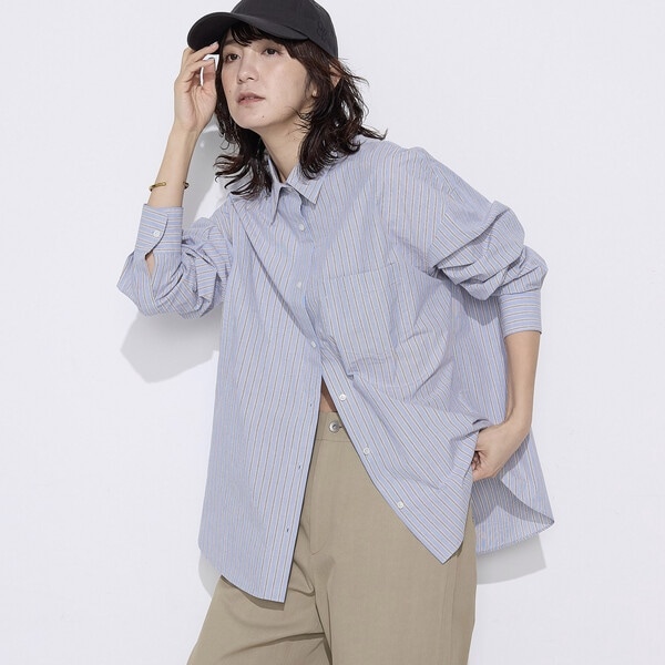 コムサワードローブ（COMME CA Wardrobe）/〔 +サイズ 〕 オーガニックワッシャーストライプ シャツ