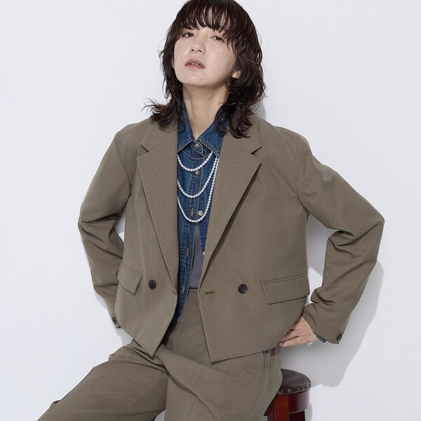 コムサワードローブ（COMME CA Wardrobe）/〔 +サイズ 〕 【セットアップ対応】パウダープレーンストレッチ ショートダブルジャケット 15,038円