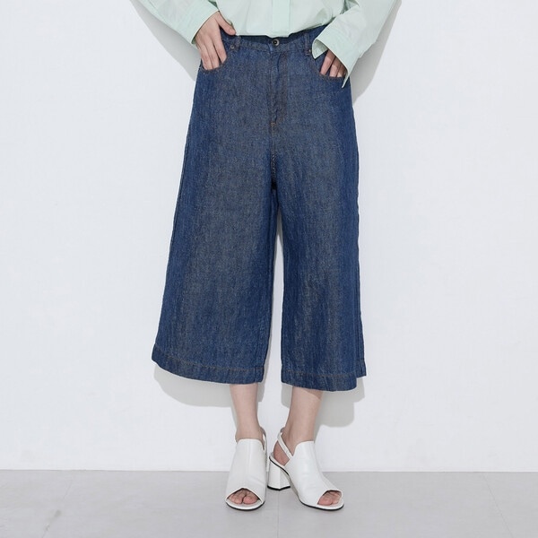 【NEW】コムサワードローブ（COMME CA Wardrobe）/〔 +サイズ 〕 リネンデニム キュロットパンツ