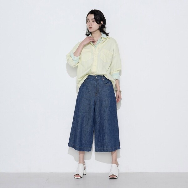 【NEW】コムサワードローブ（COMME CA Wardrobe）/〔 +サイズ 〕 リネンデニム キュロットパンツ_1