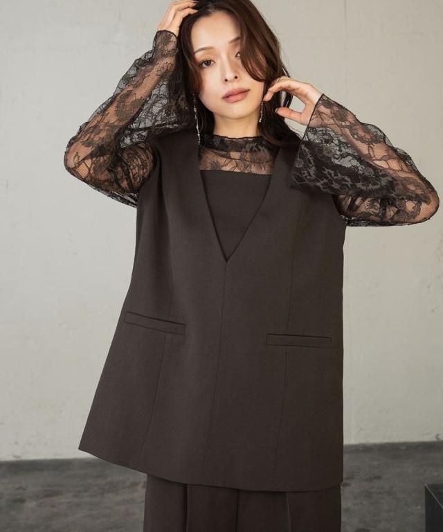 ガール（GIRL）/レイヤード風ドッキングトップス&amp;タイトスカートorワイドパンツセットアップ