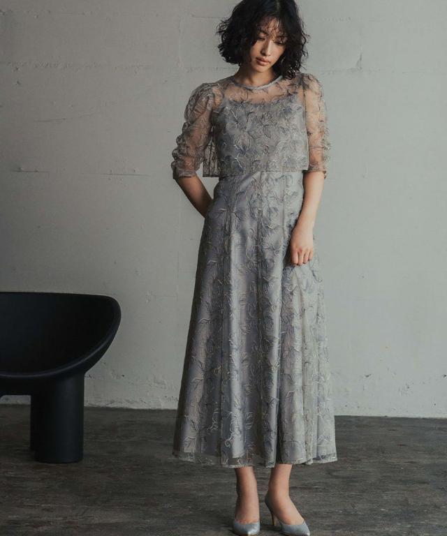 ガール（GIRL）/刺繍レースブラウス・キャミワンピースセットレイヤードフレアロング結婚式オケージョンお呼ばれワンピース