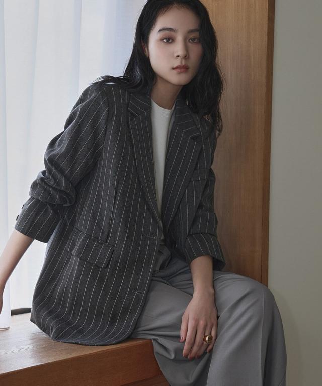 【NEW】フロリア（Flolia）/ヘリンボーン ピンストライプ シングル テーラードジャケット フォーマル セレモニー