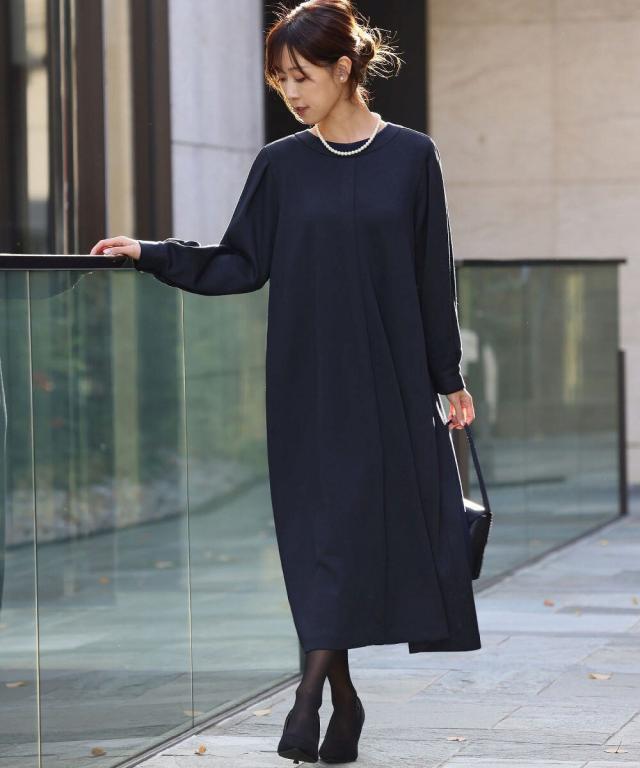 【NEW】フロリア（Flolia）/【喪服・礼服】フォーマルワンピース 長袖 Aライン ロング丈 セレモニー【洗える】