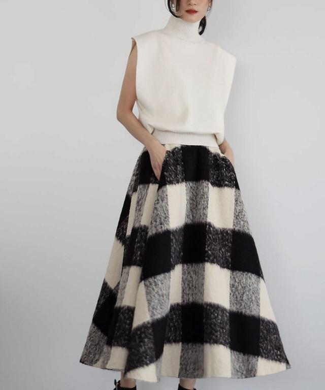 エルフランク（ELFRANK）/【VERY 1月号掲載】ブロックチェック起毛ロングフレアスカート