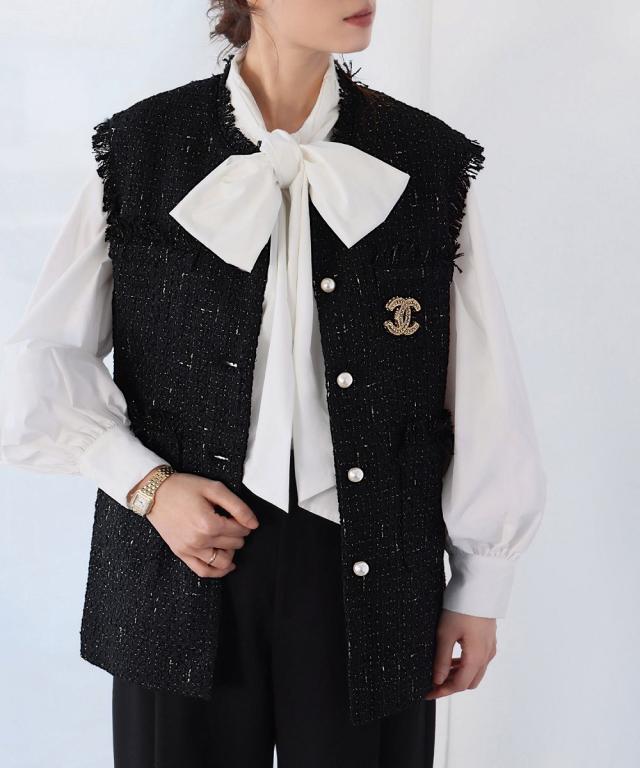 エルフランク（ELFRANK）/パールボタンツイードフリンジベスト