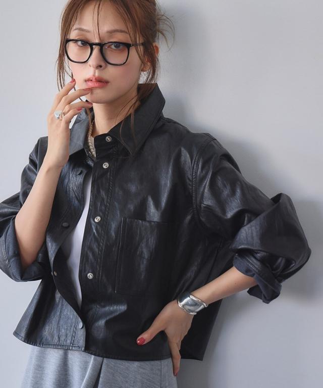 エルフランク（ELFRANK）/フェイクレザー ショート丈 シャツジャケット