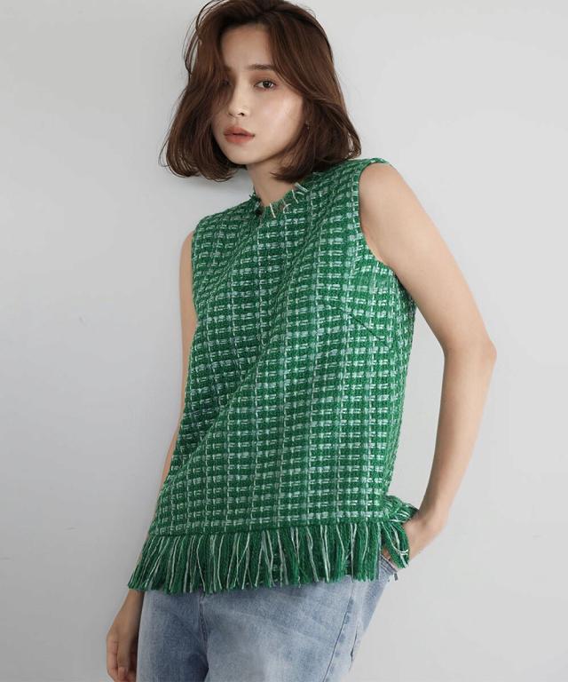 エルフランク（ELFRANK）/ミックスツイード フリンジ ノースリーブ ベスト_15