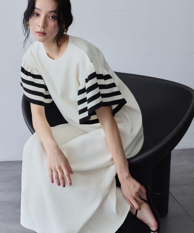 エルフランク（ELFRANK）/ボーダー フリルスリーブ ニット ロング ワンピース