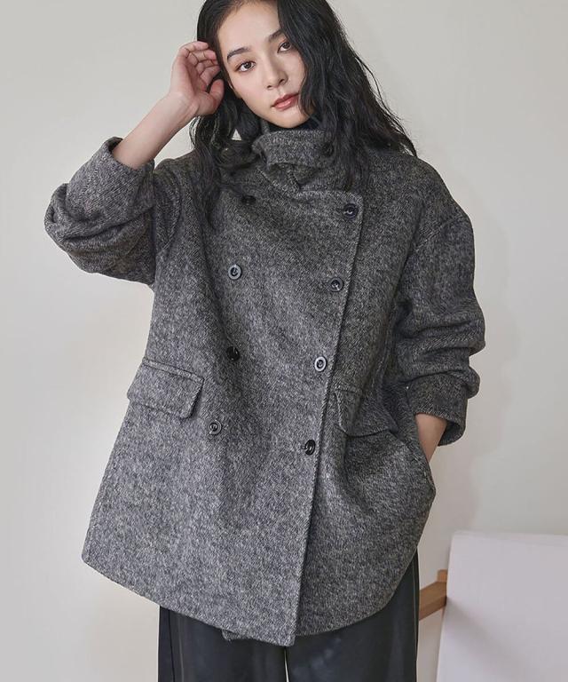 エルフランク（ELFRANK）/【ウール70％】スタンドカラーコート ウールコート 冬 ミドル丈 ハーフコート