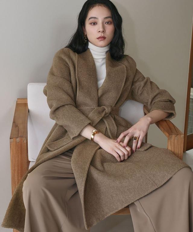 エルフランク（ELFRANK）/【ウール90％＋アルパカ10％】ノーカラー オーバーサイズ ロング丈 ガウンコート