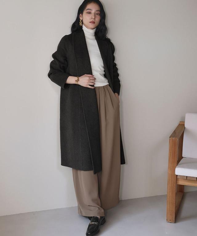 エルフランク（ELFRANK）/【ウール90％＋アルパカ10％】ノーカラー オーバーサイズ ロング丈 ガウンコート_1