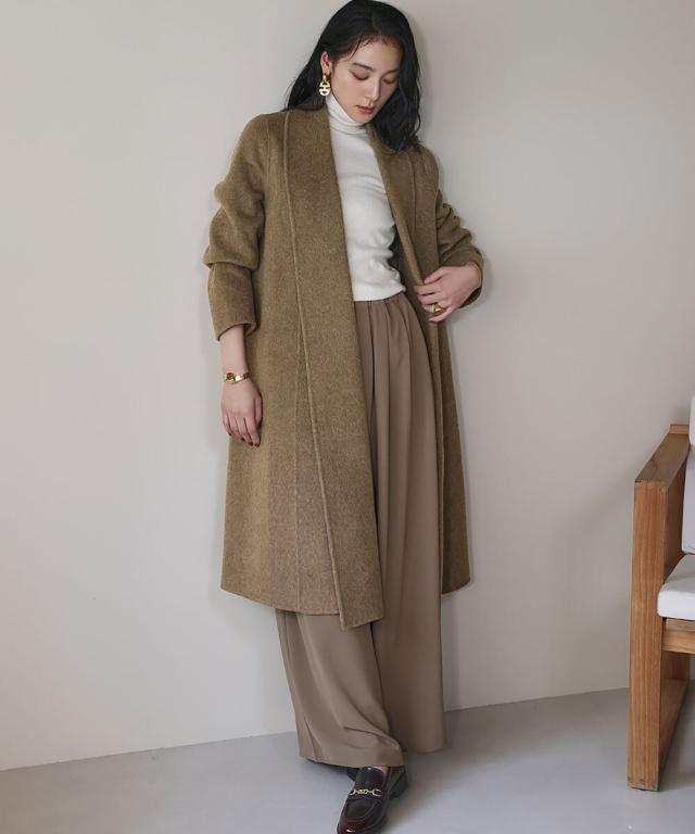 エルフランク（ELFRANK）/【ウール90％＋アルパカ10％】ノーカラー オーバーサイズ ロング丈 ガウンコート_4