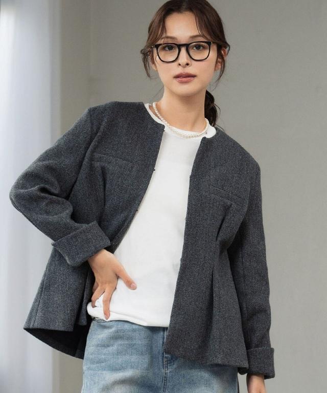 【NEW】エルフランク（ELFRANK）/ノーカラー ウエストタック ペプラム ジャケット