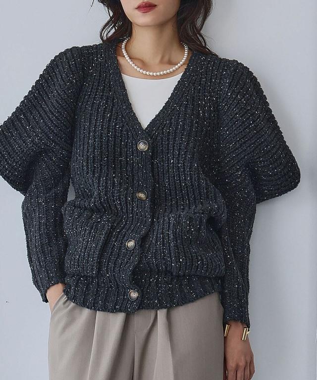 【NEW】エルフランク（ELFRANK）/ネップヤーン 変形スリーブ Vネック ニット カーディガン