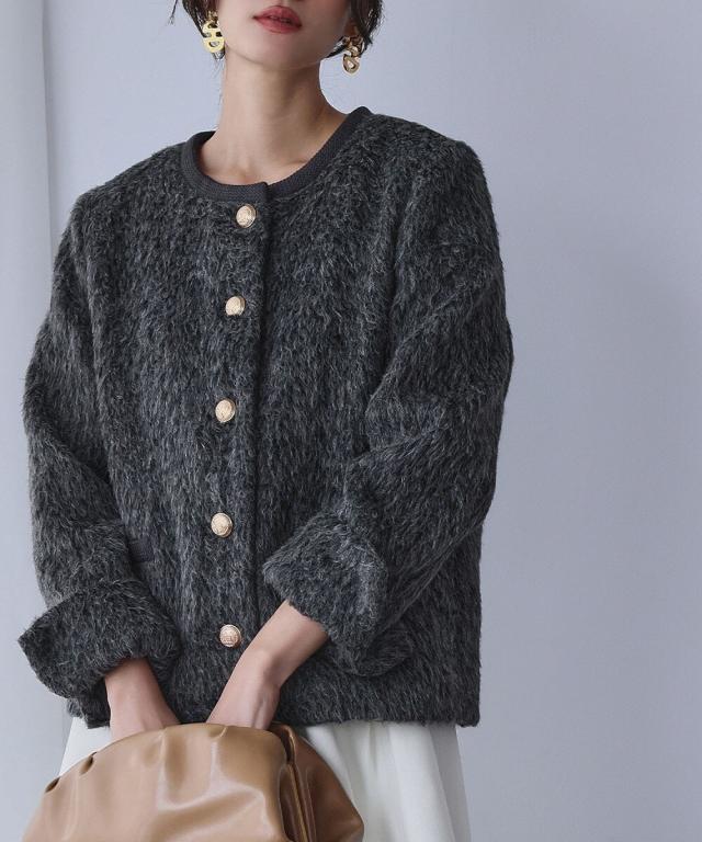 【NEW】エルフランク（ELFRANK）/メランジシャギー ノーカラー ジャケット