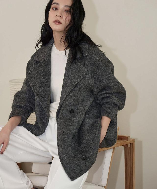 【NEW】エルフランク（ELFRANK）/【ウール70％】ビッグカラー ミドル丈 コクーン コート ウールコート