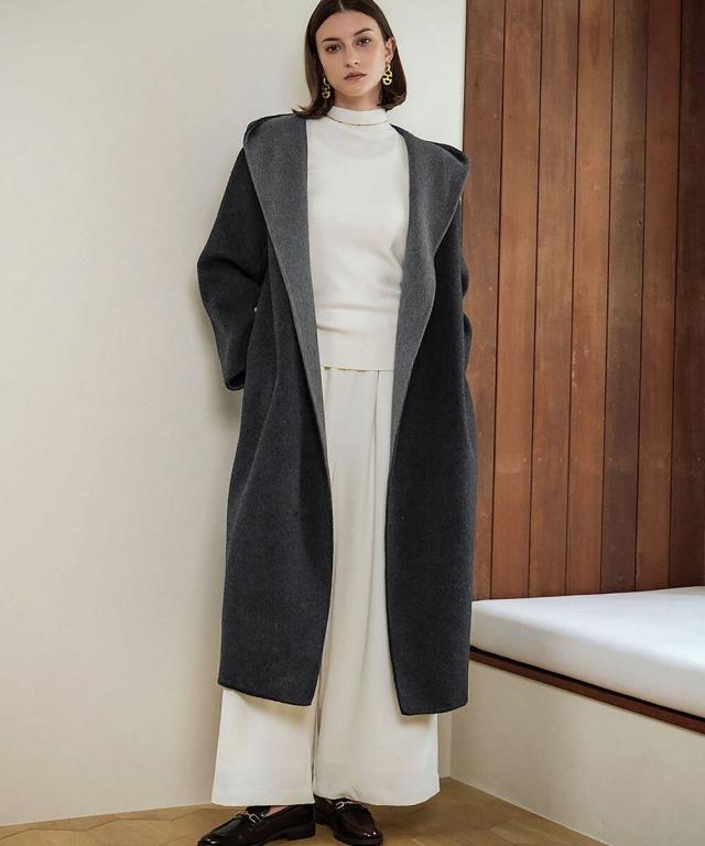 【NEW】エルフランク（ELFRANK）/【ウール70％】フーデッド ドロップショルダー ガウンコート