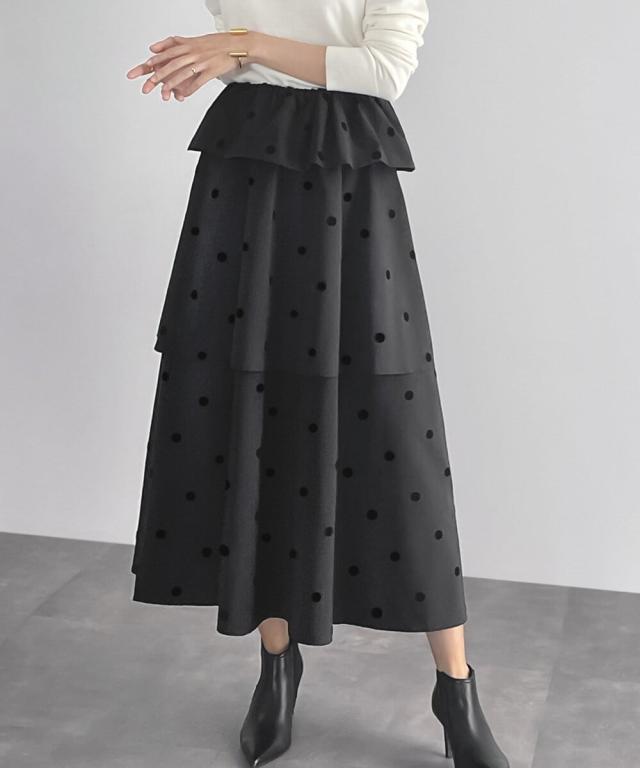 【NEW】エルフランク（ELFRANK）/2段フリルドットフレアロングスカート