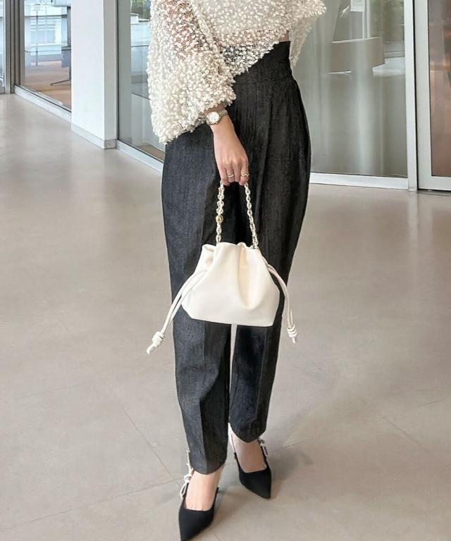 エルフランク（ELFRANK）/ハイウエスト ピンタック テーパードデニム テーパードパンツ【洗える】