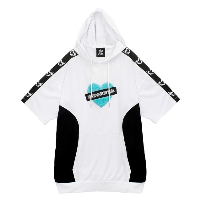 LISTEN FLAVOR（LISTEN FLAVOR）/LISTEN FLAVOR　ふわモコハート切替半袖パーカー【WHITE】