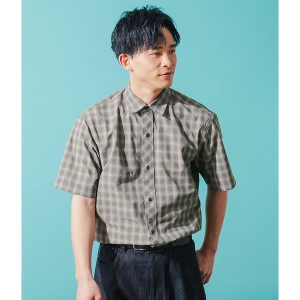 【NEW】パークスロープ ニューヨーカー（Park Slope NEWYORKER）/【ドライタッチ・ワッシャー加工・着回し】オンブレーチェック 半袖スマ_1