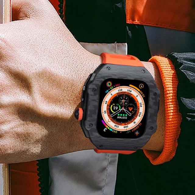高級 アップルウォッチケース apple watch バンド カバー ラバー 一体型 カーボンファイバー ステンレス ケース メンズ ベルト Ultra ウルトラ 49mm 高級ベルト アップルウォッチ 交換ベルト ケースバンド 装着簡単 おしゃれ 腕時計 ケース 送料無料_2