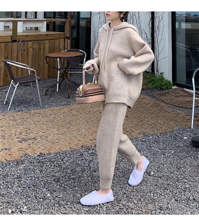 フード付きパーカー タイトスカート セットアップ ニット 秋冬