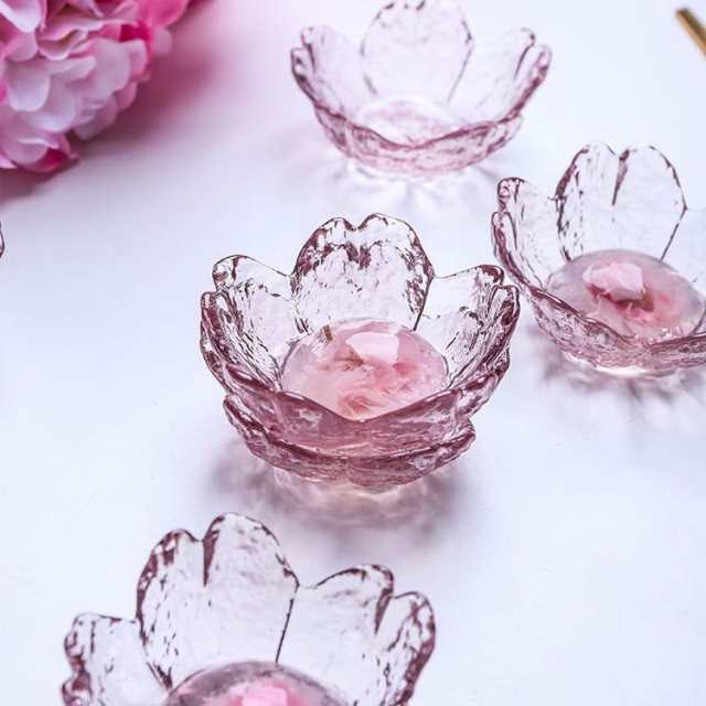 桜 ガラス小鉢 4枚セット サクラ ピンク お皿 小皿 セット 豆皿 食器 金縁 デザート ガラスボウル ガラス食器 業務用 かわいい 和食器 洋