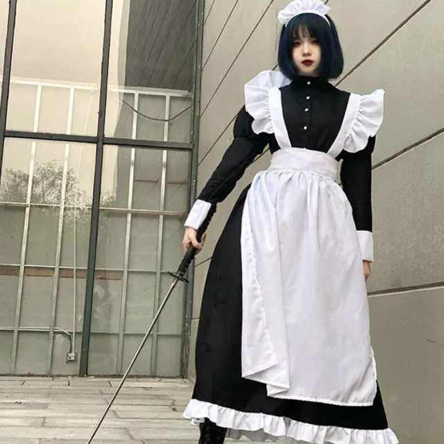 メイド服 ワンピースタイプ 長袖 リボン 4点セット カチューシャ 男性可 エプロン ハロウィン コスプレ かわいい コスチューム 仮装 女装  おしゃれ ロリータ 衣装 男子 女子 大きいサイズ 大人 カフェ イベント 学園祭 文化祭 ロング丈の通販はau PAY マーケット ...