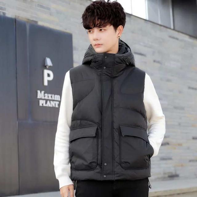 学生 軽量 ダウンジャケット ダウン ベスト ハイネック フード付き