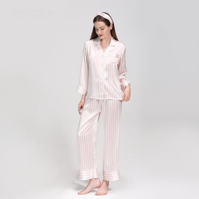 前開き レトロ風 夏 シルク100％ レディース 長袖 ナイトウェア