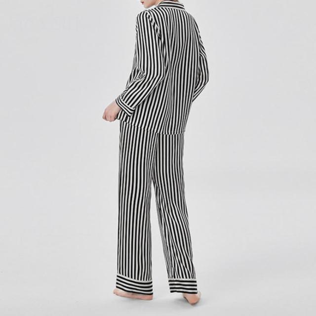 前開き レトロ風 夏 シルク100％ レディース 長袖 ナイトウェア ストライプ プレゼント パジャマ 長ズボン 可愛い シンプル 絹 2点セット ルームウェア 部屋着 ゆったり 美肌 保湿 敏感肌 肌荒れ 母の日 テーラー襟 春 前開き 上下セット 前開き レトロ風 夏 シルク100％ レディース 長袖 ナイトウェア