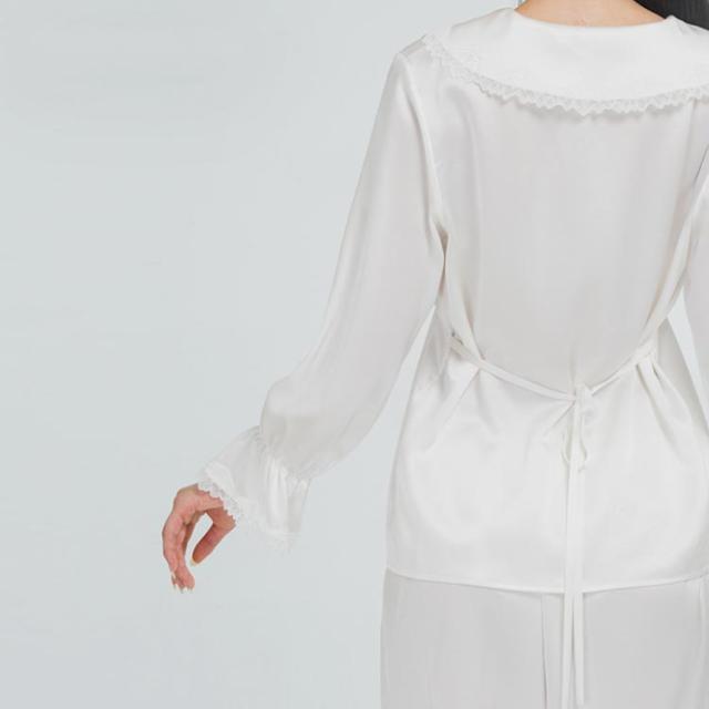 シルク100％ フリル 春 長ズボン ルームウェア 前開き 長袖 レディース 絹 2点セット 前開き 夏 パジャマ シンプル 可愛い 秋 レトロ風 ナイトウェア 冬 部屋着 ゆったり 美肌 保湿 敏感肌 肌荒れ 上下セット シルク100％ フリル 春 長ズボン ルームウェア 前開き 長袖 レディース