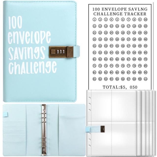 A5 100日貯金挑戦 貯金バインダー ロック付き 貯金箱 貯金封筒 お札