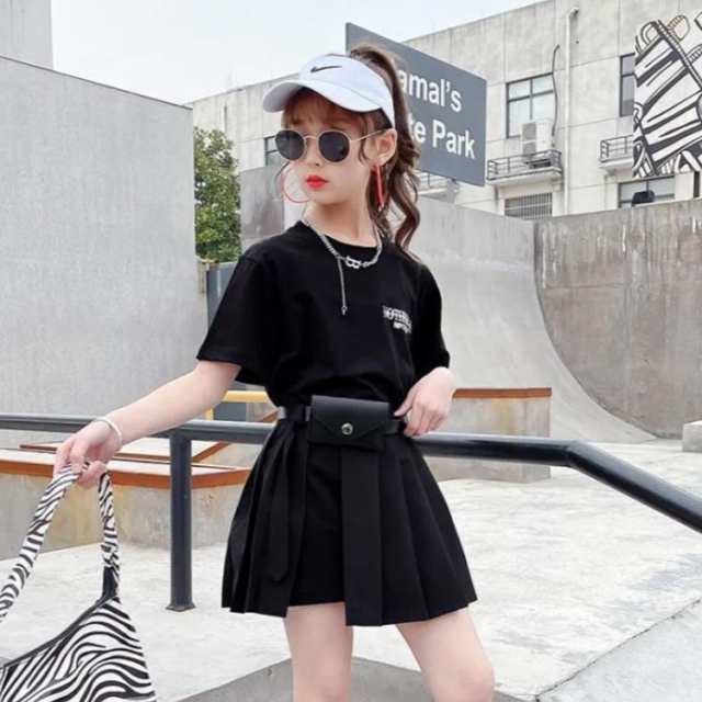 3点セット 韓国子供服 tシャツ+スカート+ベルト 韓国こども服 ホワイト