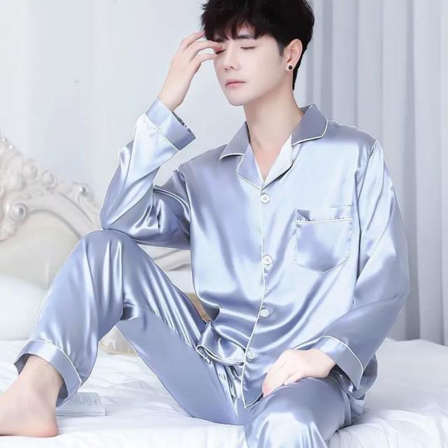 シルク パジャマ グレー XL メンズ ルームウェア 部屋着 軽量 軽い メンズシルクパジャマ・ルームウエア リラックスして一日の疲れをとる