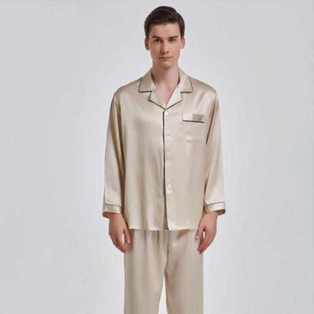 シルク100％パジャマ 長袖 絹100％ サテン メンズ メンズパジャマ 上下
