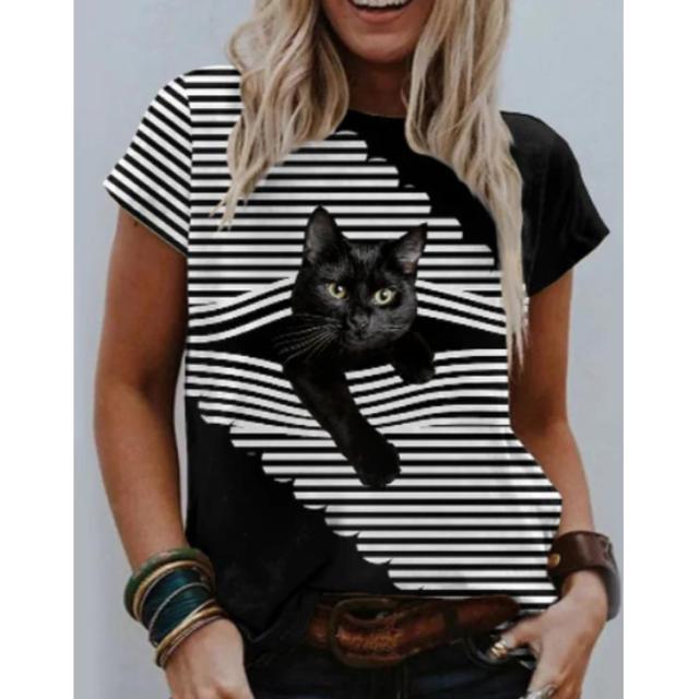 半袖 3D 猫 Tシャツ おもしろ カットソー 猫 グラフィック